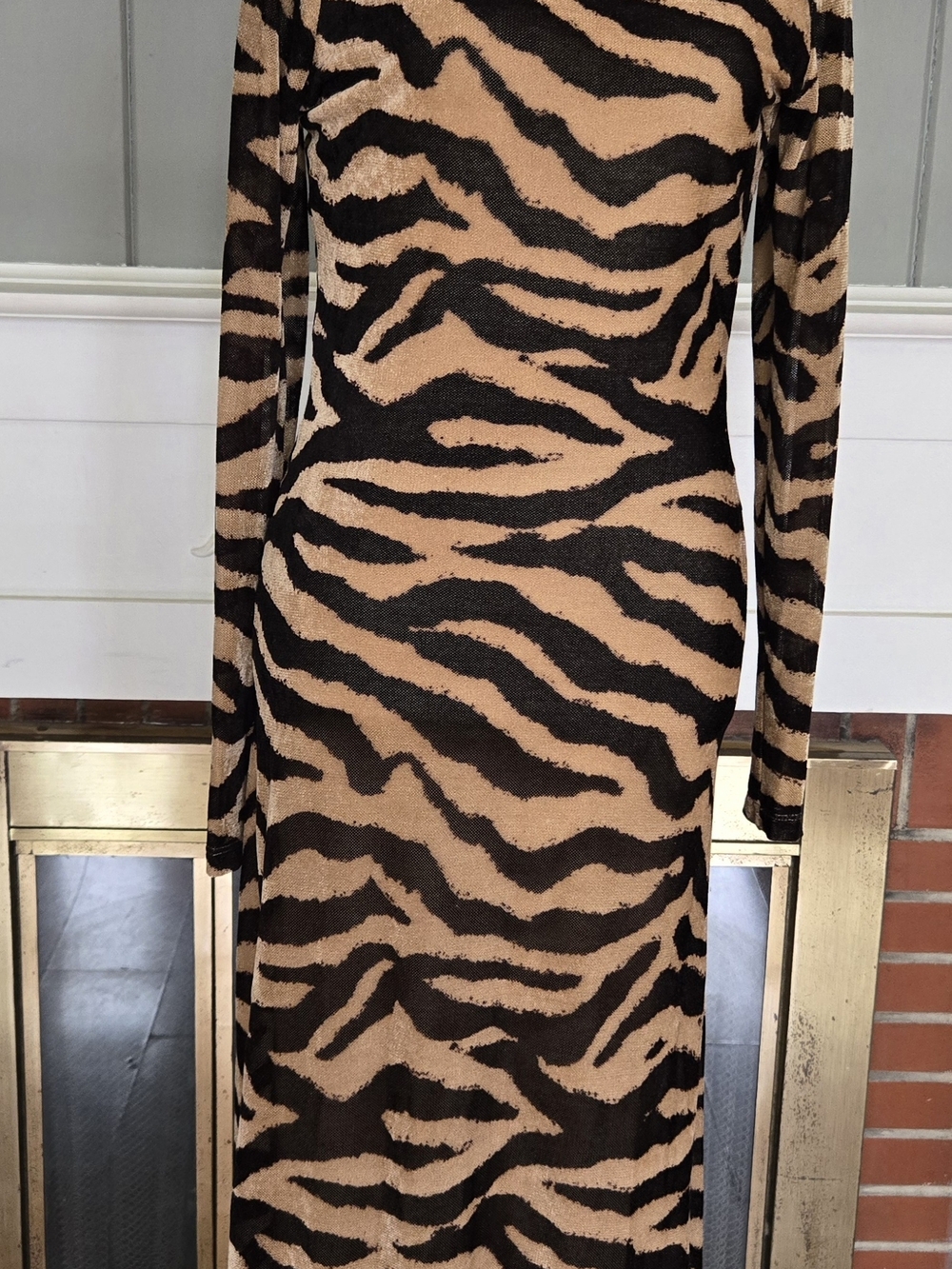 Women's Long Sleeve Zebra Print Dress - Tan & Brown